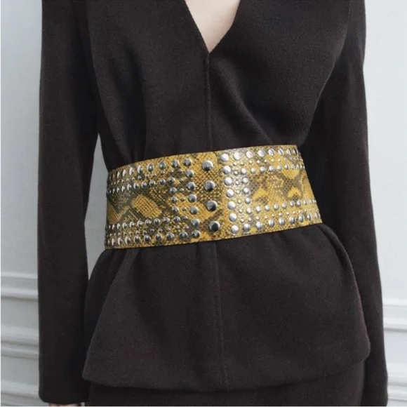Zara Animal Print Studded Leather Sash Belt display picture 3